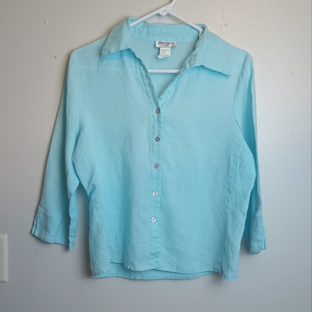 Linen Vintage David N Petite Women's Button-Up Collard Top Petite Large